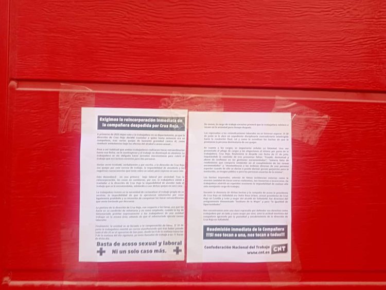 Éxito rotundo ayer en la jornada de lucha estatal de CNT por el caso de acoso en Cruz Roja Valladolid