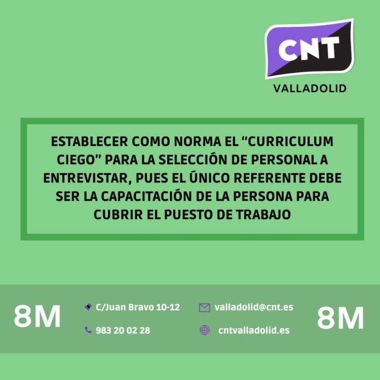Tabla reivindicativa de CNT para el avance en igualdad y derechos