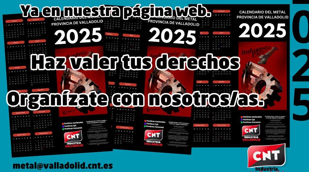 Calendario laboral subsidiario para el año 2025 del Convenio Colectivo de la industria del Metal de Valladolid