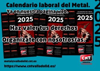 Calendario laboral subsidiario para el año 2025 del Convenio Colectivo de la industria del Metal de Valladolid