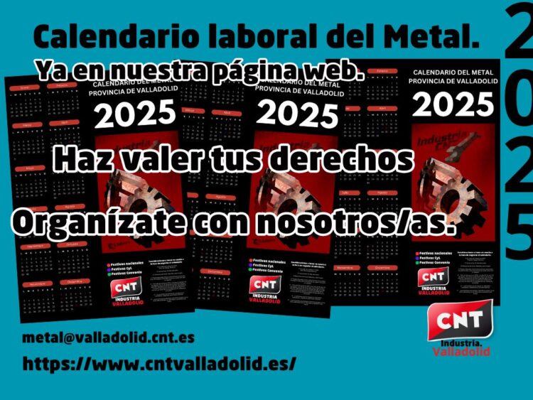 Calendario laboral subsidiario para el año 2025 del Convenio Colectivo de la industria del Metal de Valladolid
