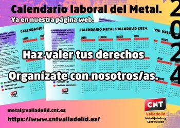 Calendario laboral subsidiario para el año 2024 del Convenio Colectivo de la industria del Metal de Valladolid