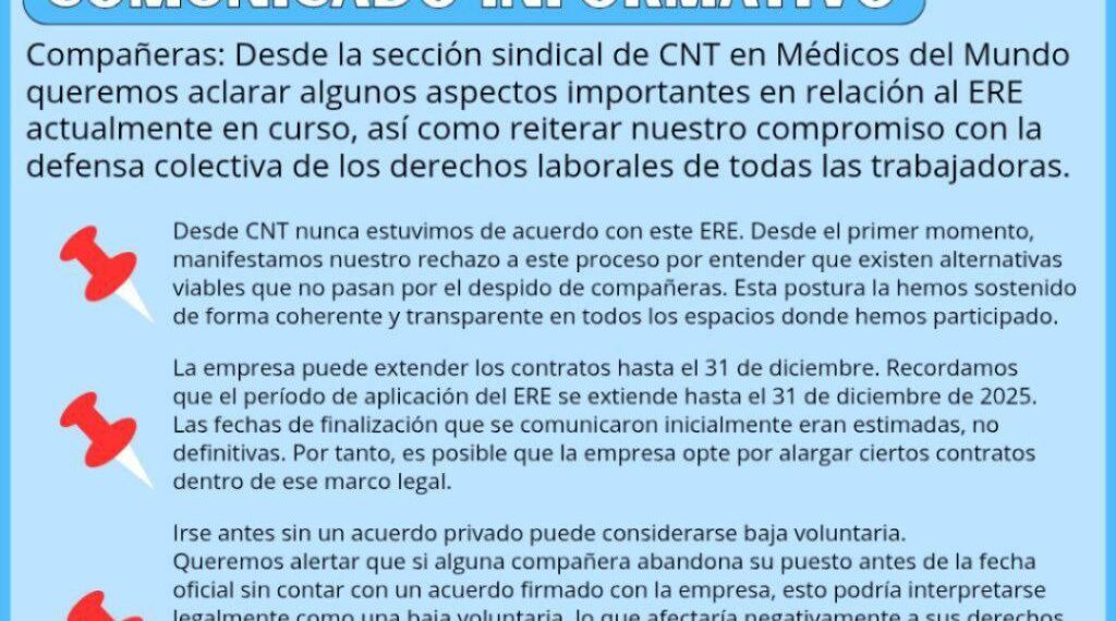 CNT contra el ERE en la ong-empresa Médicos del Mundo