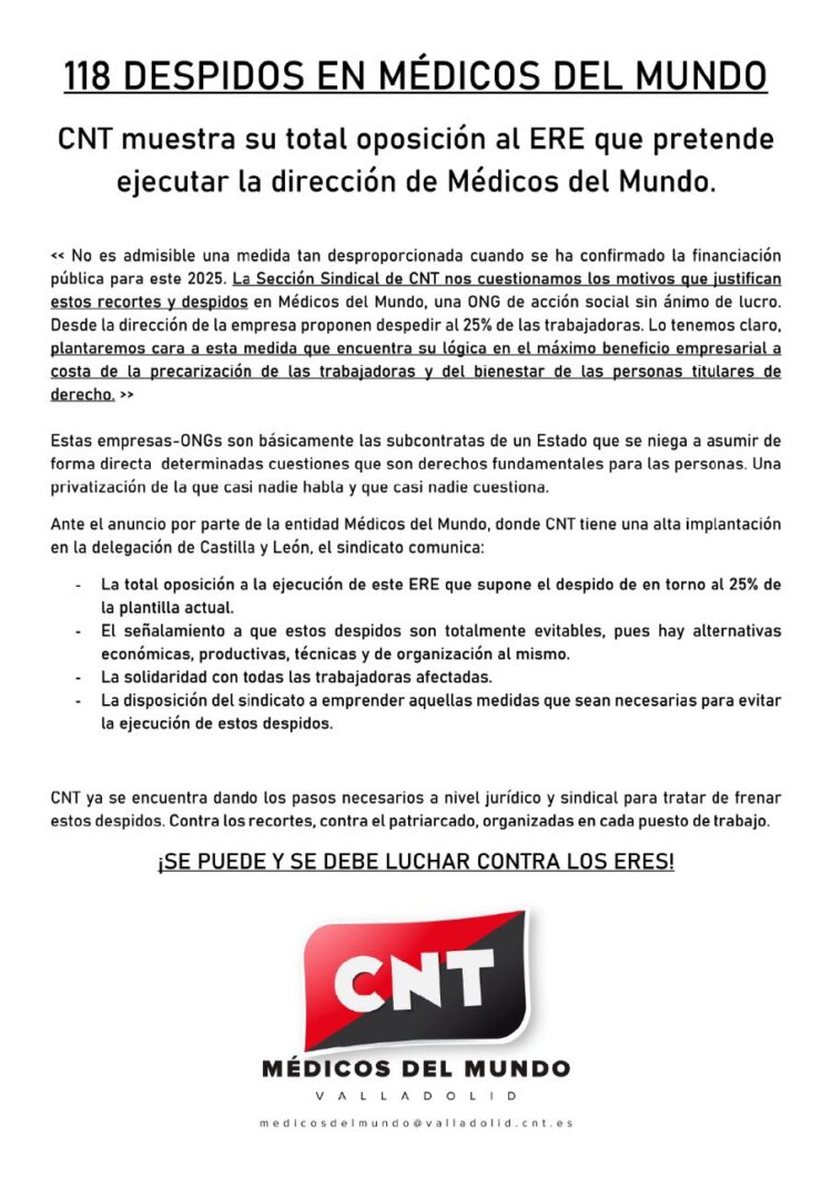 ¡No al ERE en Médicos del Mundo!