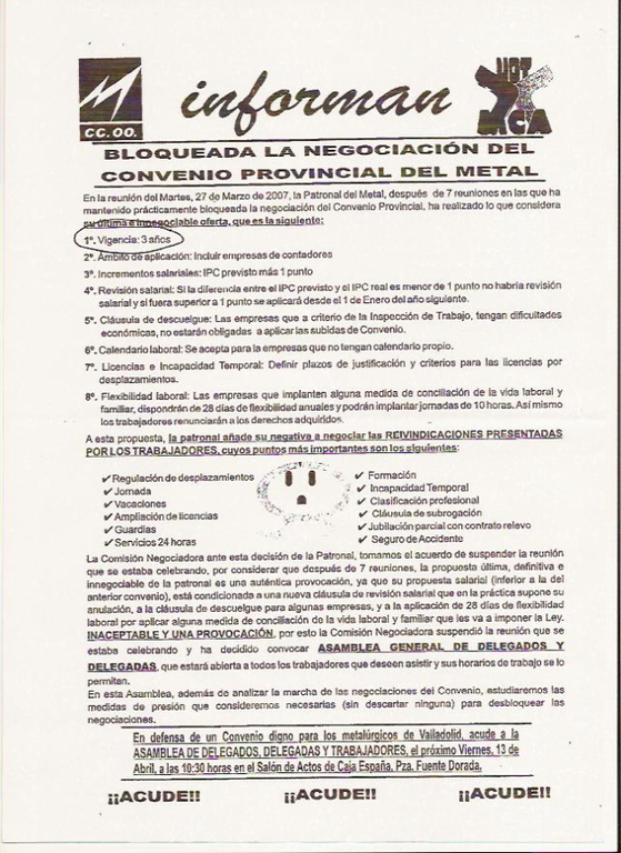 Convocatoria UGT y CCOO